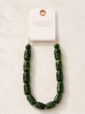 Altar’d State Green Marbled Resin Statement Necklace NWT Gold Tone